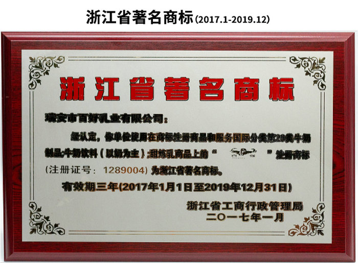 浙江省著名商標(biāo)（2017.1-2019.12）